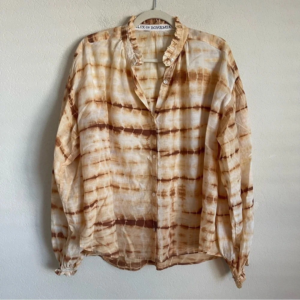 Alix of Bohemia Poet Sunrise Shibori Blouse yellow Tie Dye Long Sleeve Top‎